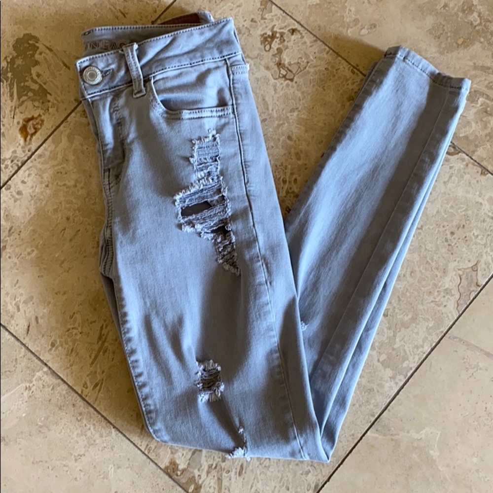 American Eagle Light Grey Distressed Jeggings - image 2